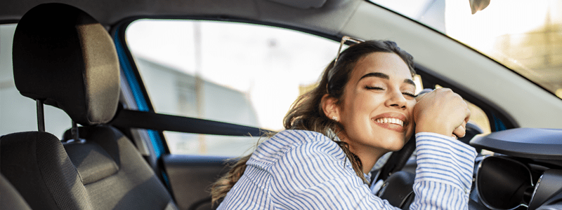 Lady in new car